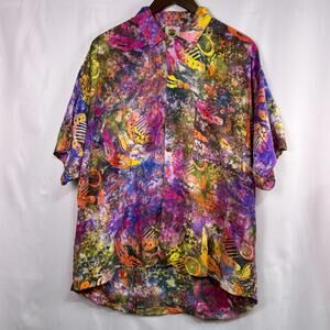 Vintage The Monkey’s Designs Rayon Button Up Shirt Psychedelic Art Print L